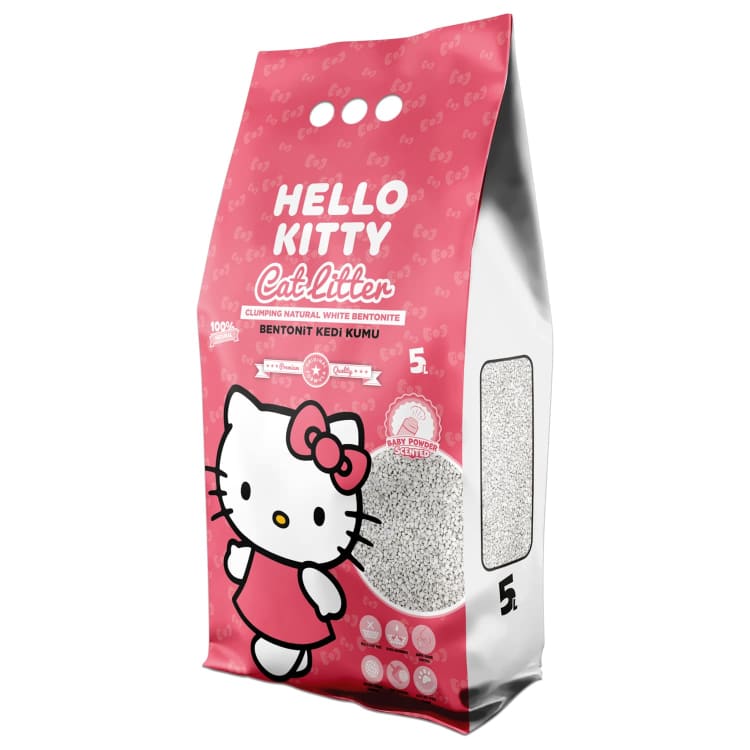 Litière agglomérante pour chat Hello Kitty - Parfum poudre pour bébé
