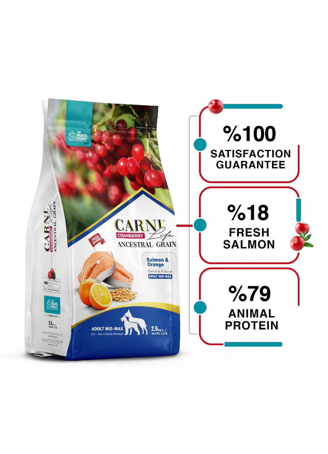 Carni Life Cranberry ANCESTRAL GRAIN SALMON & ORANGE ADULT MEDIUM & MAXI