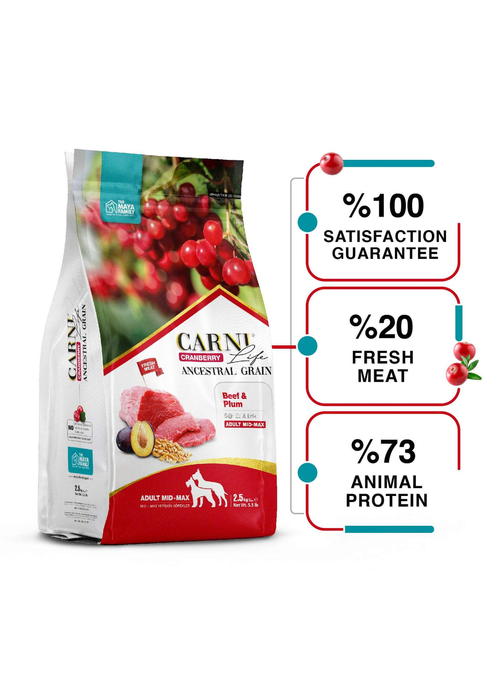 Carni Life Cranberry ANCESTRAL GRAIN BEEF & PLUM ADULT MEDIUM & MAXI 2.5 kg