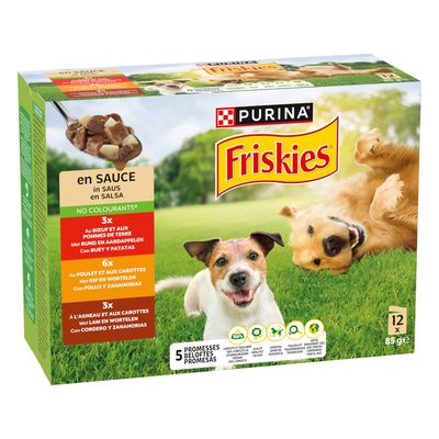 FRISKIES® ADULT natte voeding met Kip, Rund en Lam in saus 12x100g