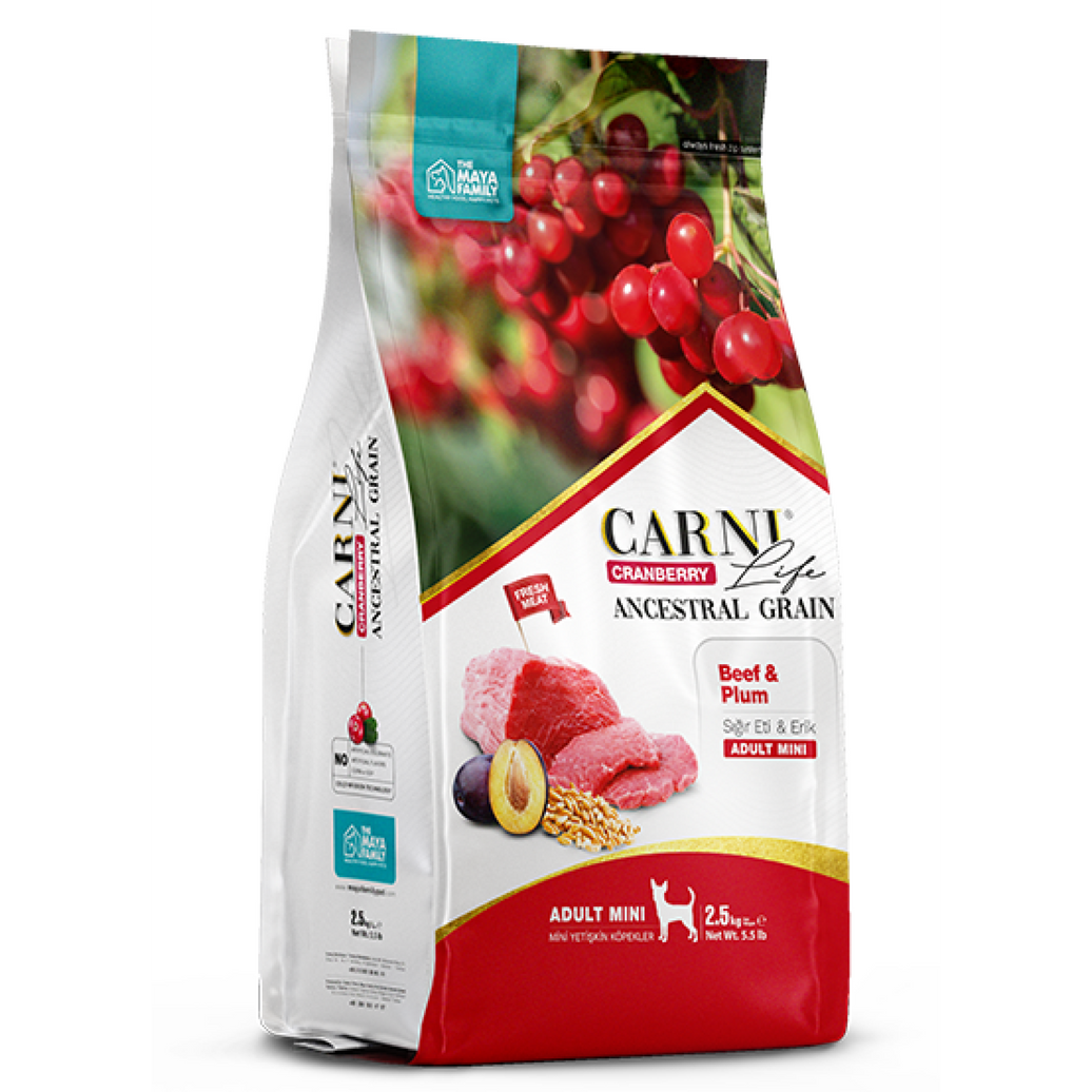 Carni Life Cranberry ANCESTRAL GRAIN BEEF & PLUM ADULT MINI 2.5kg