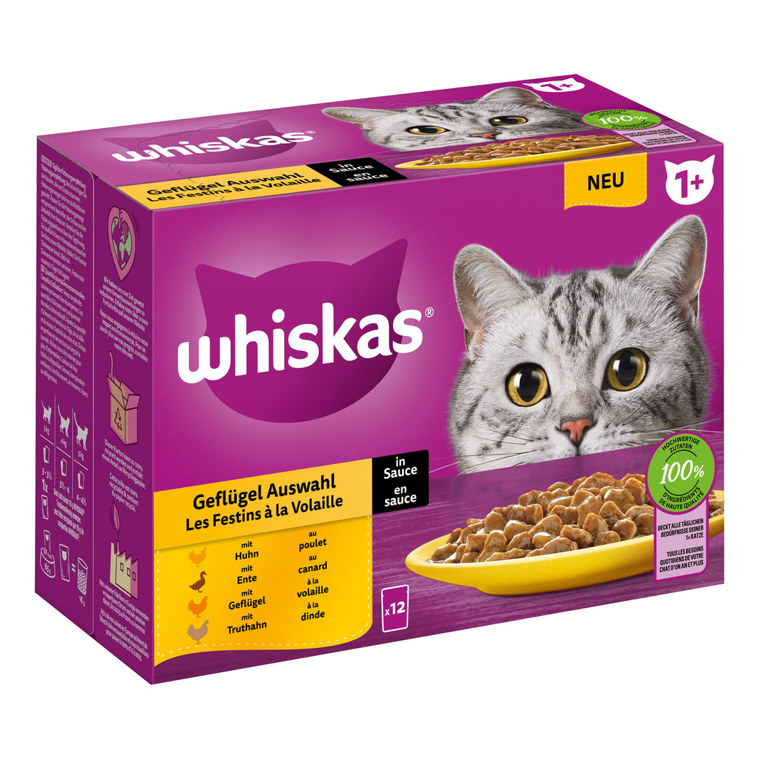 Whiskas 1+ Saus Gevogelte Selectie in Saus 12x85g