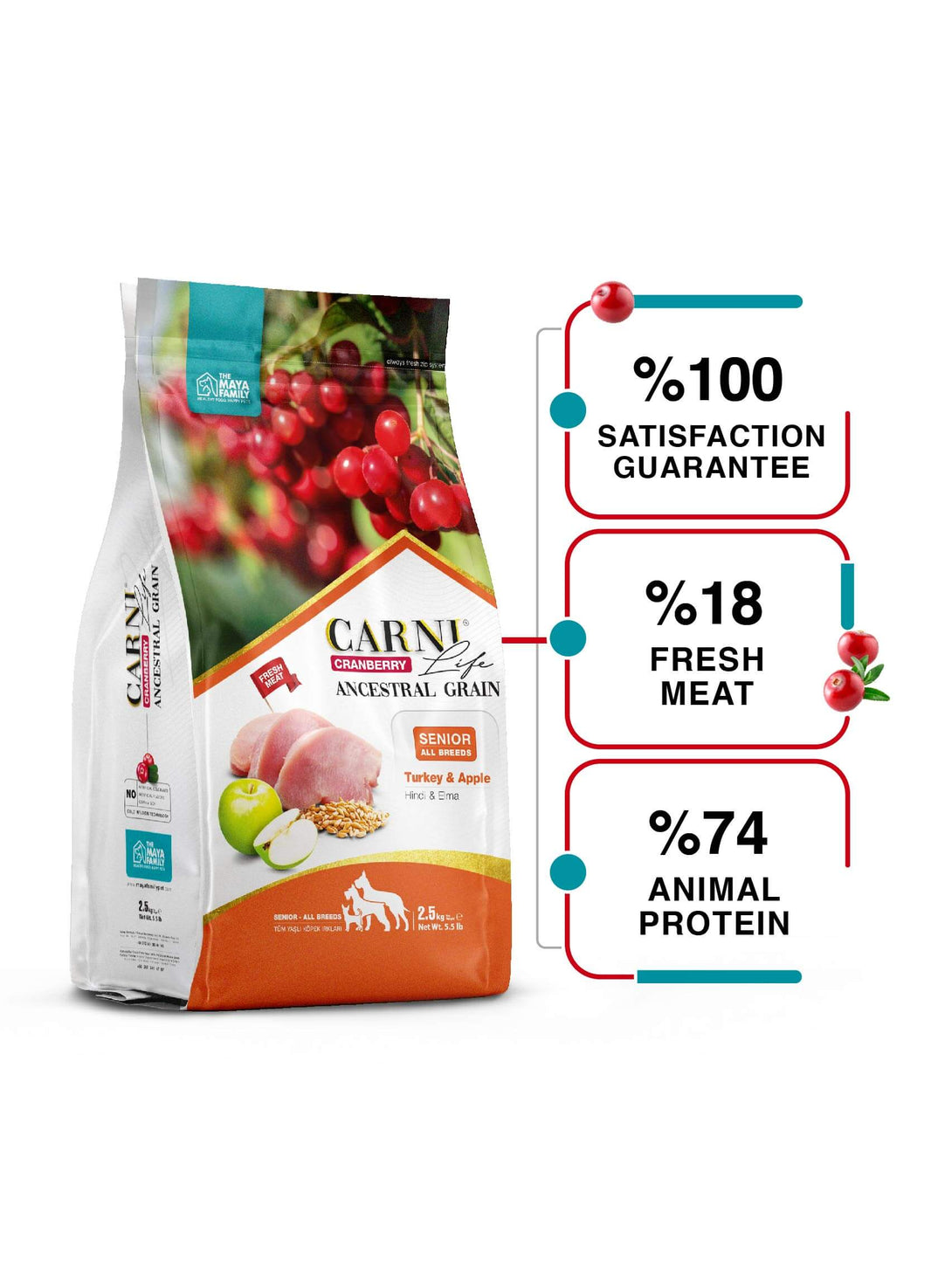 Carni Life Cranberry ANCESTRAL GRAIN TURKEY & APPLE SENIOR ALL BREEDS 12 kg