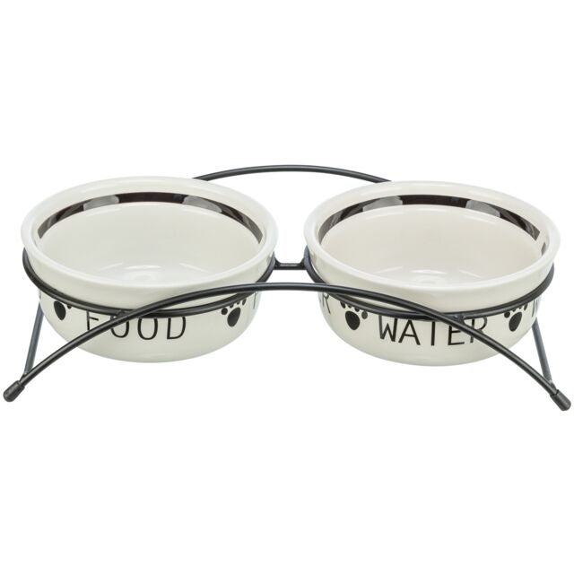 Voer/Waterbak-Set, keramiek/metaal