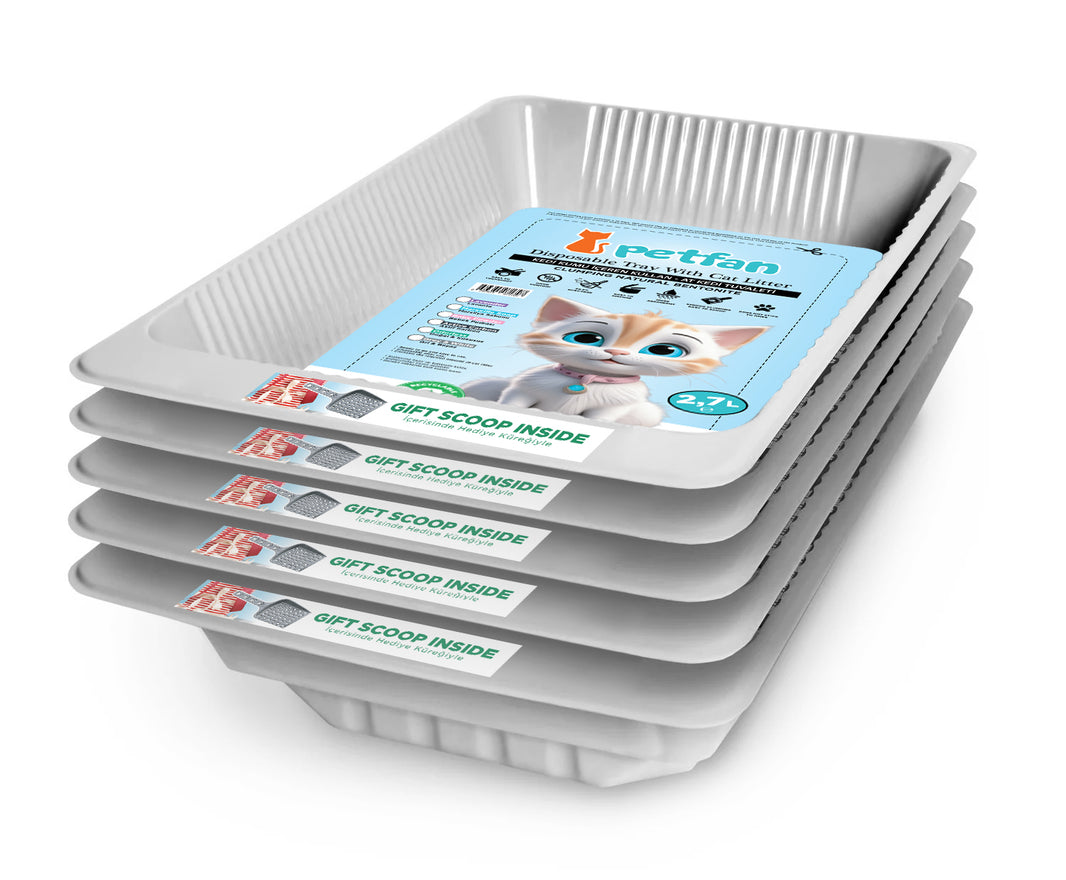 Wegwerp kattentoilet met kattenbakvulling baby poeder 5x2.7L met schep