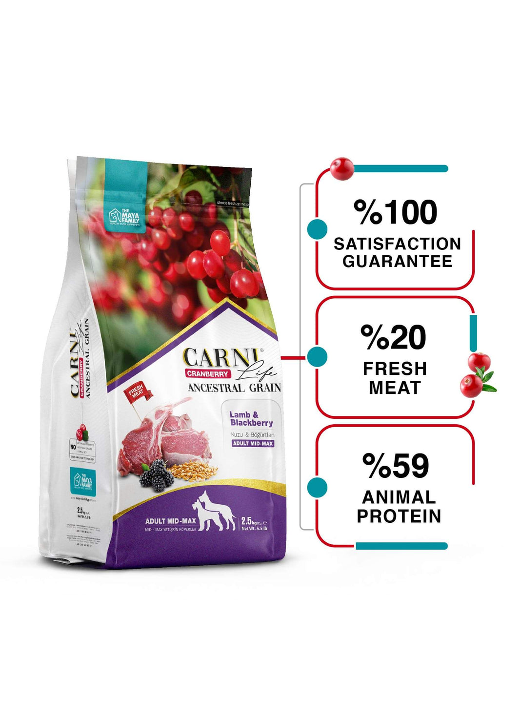 Carni Life Cranberry ANCESTRAL GRAIN LAMB & BLACKBERRY ADULT MEDIUM & MAXI 2,5kg