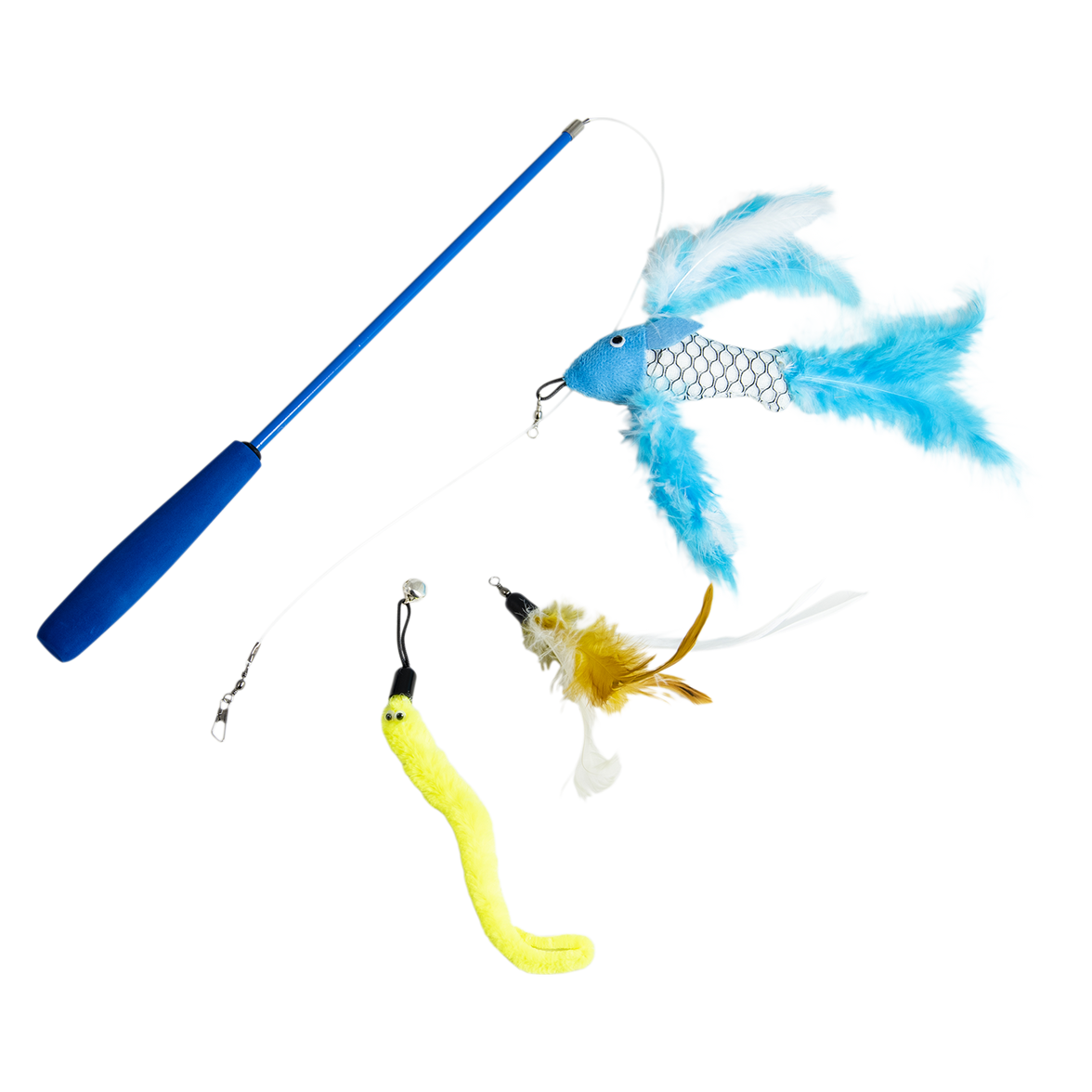 JV FUN DANGLERS Kattenhengel met vis veer en worm meerkleurig