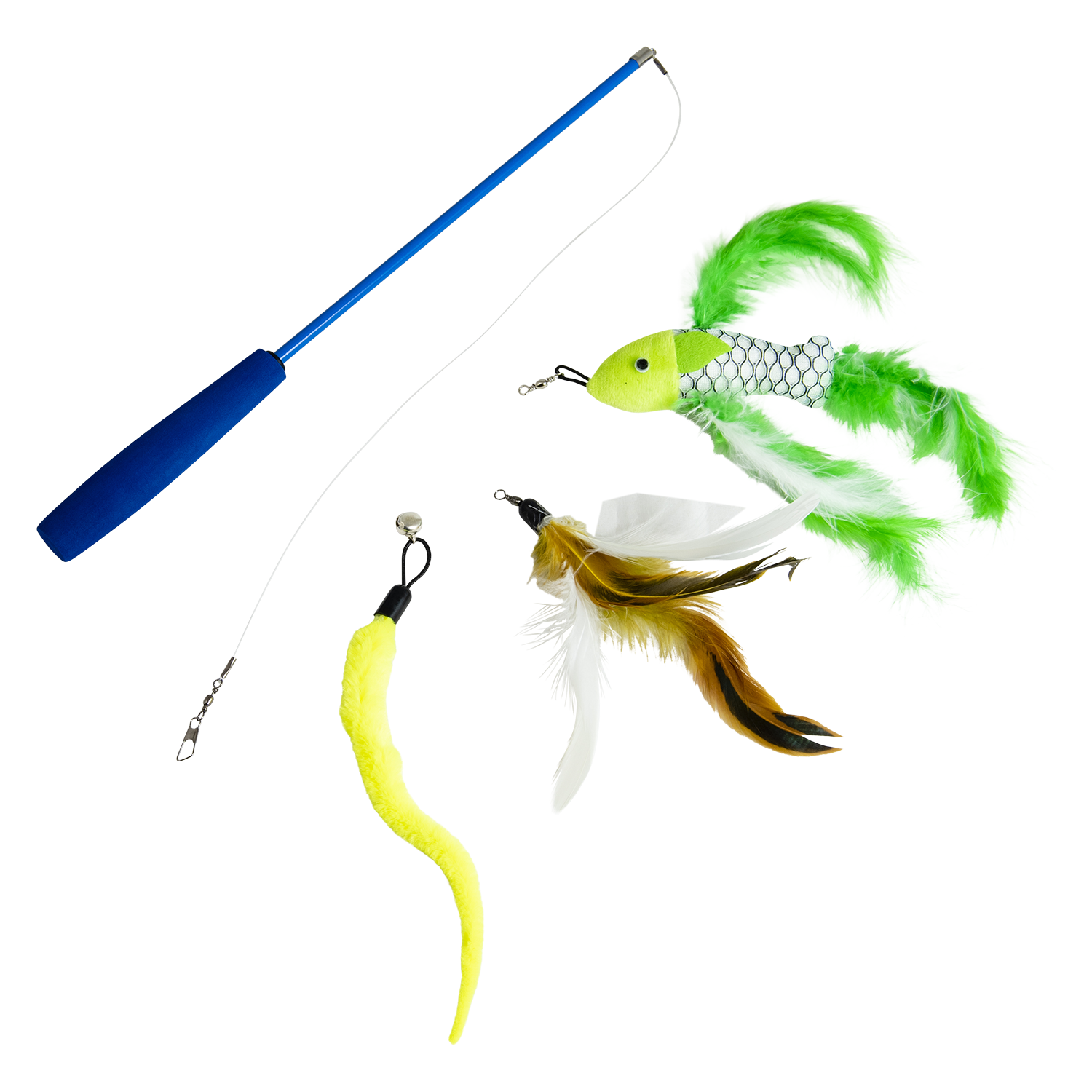 JV FUN DANGLERS Kattenhengel met vis veer en worm meerkleurig