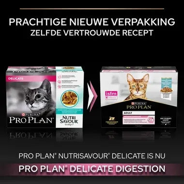 PRO PLAN® Delicate Digestion met Malse Stukjes Vis in Saus 10x85g