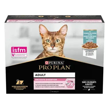 PRO PLAN® Delicate Digestion met Malse Stukjes Vis in Saus 10x85g
