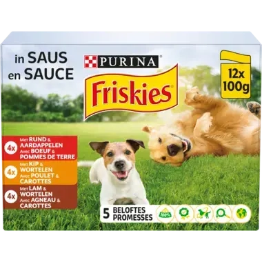 FRISKIES® ADULT natte voeding met Kip, Rund en Lam in saus 12x100g