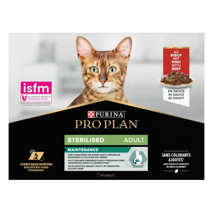 PRO PLAN® NUTRISAVOUR Sterilised Adult Cat in Saus Rijk aan Rund 10x85g