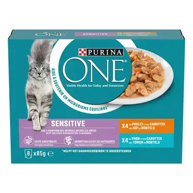 ONE® Sensitive Fijne Malse Reepjes in Saus met Kip en Tonijn 8x85g