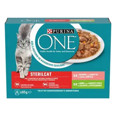 ONE® Sterilcat Fijne Malse Reepjes in Saus met Zalm en Kalkoen 8x85g