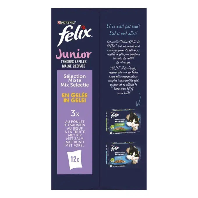 FELIX® MALSE REEPJES Junior Selectie met Vlees en Vis in Gelei 12x85g