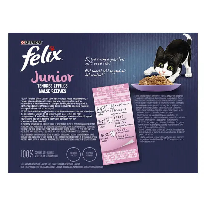 FELIX® MALSE REEPJES Junior Selectie met Vlees en Vis in Gelei 12x85g