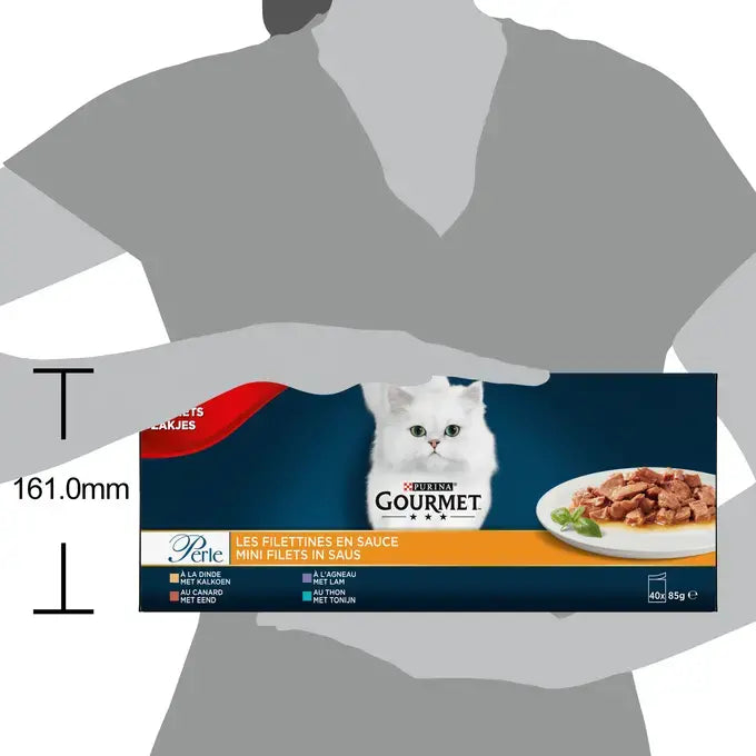 GOURMET® PERLE MINI FILETS IN SAUS MET KALKOEN, EEND, LAM EN TONIJN - 40x85g