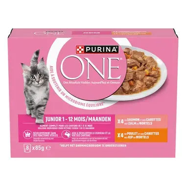 ONE® Junior Fijne Malse Reepjes in Saus met Kip en Zalm 8x85g