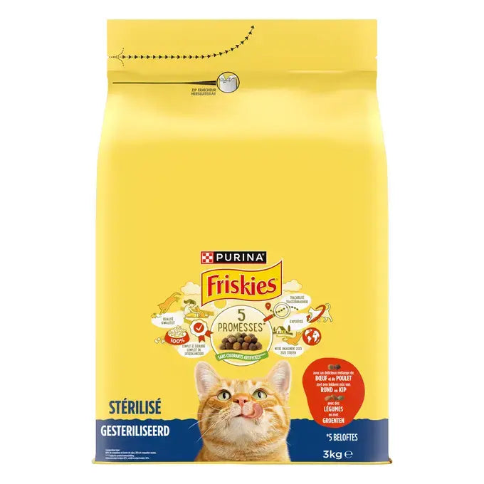 FRISKIES® GESTERILISEERDE Kattenvoer met rund, kip en groenten 3kg