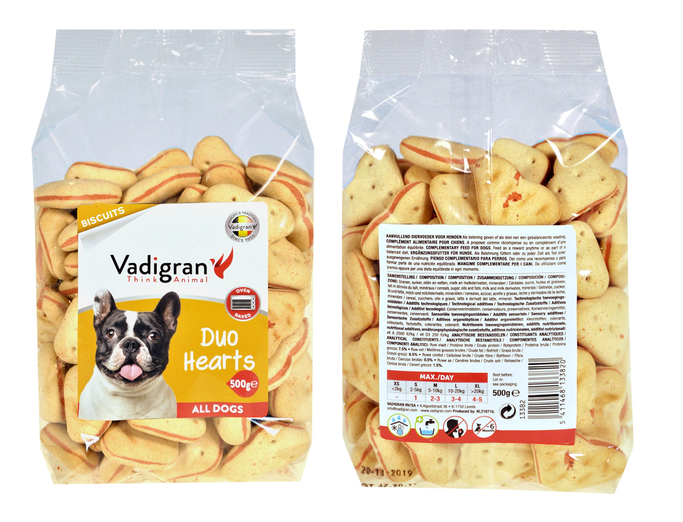 Snack dog Biscuits Duo Hearts 500g