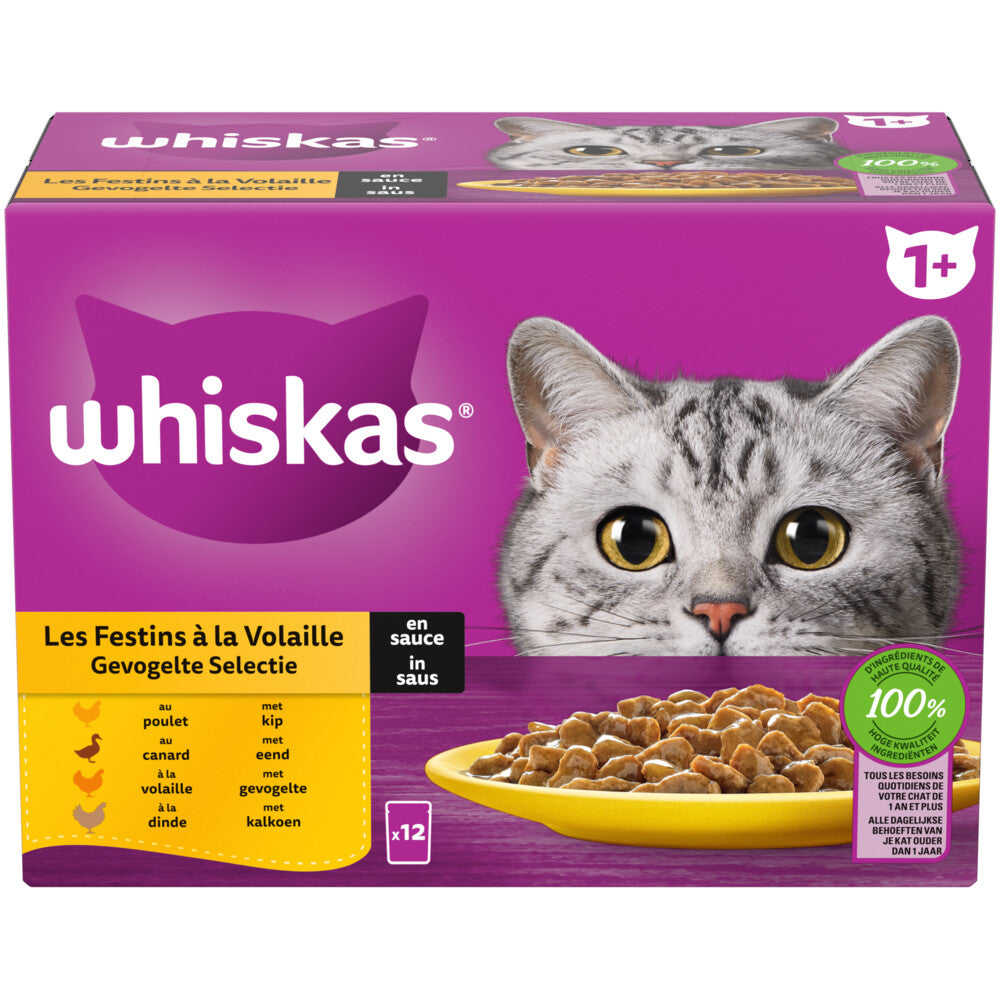 Whiskas 1+ Saus Gevogelte Selectie in Saus  12x85g