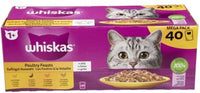 Whiskas Adult 1+ Kattennatvoer Multipack Gevogelte Selectie in Gelei 40x85g