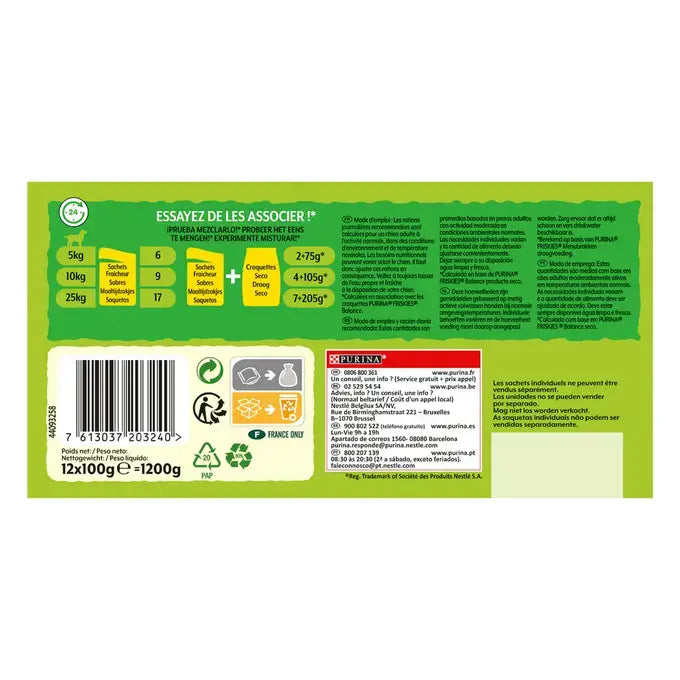 FRISKIES® ADULT natte voeding met Kip, Rund en Lam in gele 12x100g