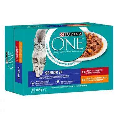 ONE® SENIOR 7+ Fijne Malse Reepjes Rijk aan Rund en Kip 8x85g