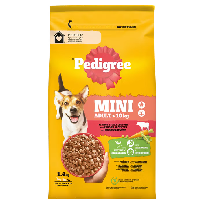 Pedigree brokjes mini hond <10kg met rund 1,4kg