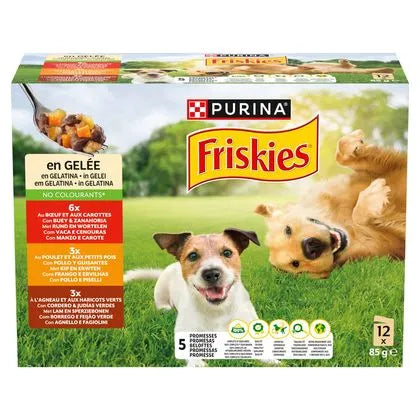 FRISKIES® ADULT natte voeding met Kip, Rund en Lam in gele 12x100g