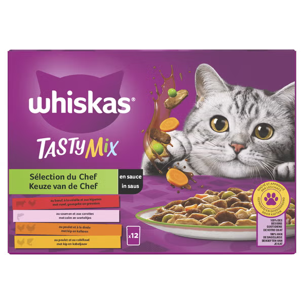 Whiskas 1+ Tasty Mix Keuze van de Chef in Saus 12x85g