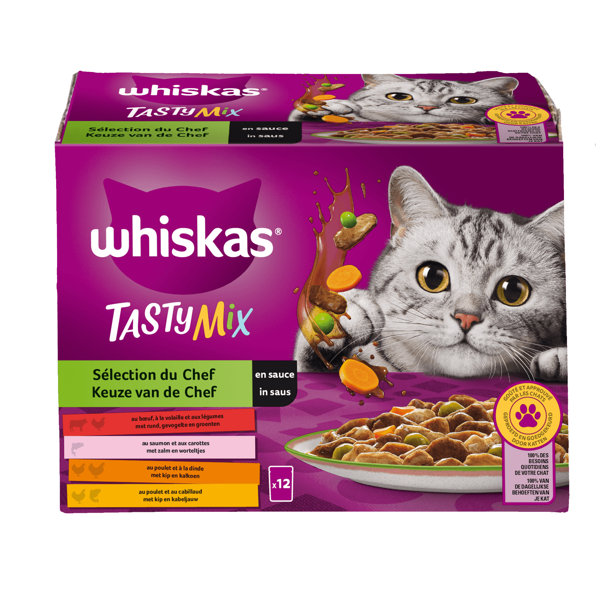 Whiskas 1+ Tasty Mix Keuze van de Chef in Saus 12x85g