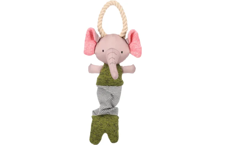 Speelgoed Puppy Britty Olifant met touw Groen 43cm