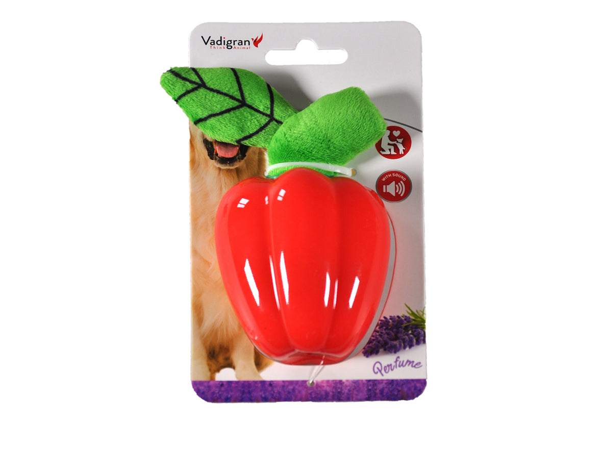 Speelgoed hond TPR rode paprika met geluid 15cm