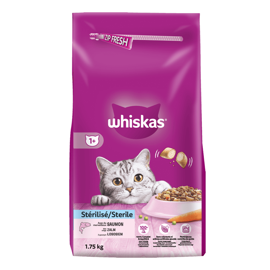 Whiskas 1+ Adult Droogvoer Sterile met Zalm 1,75kg