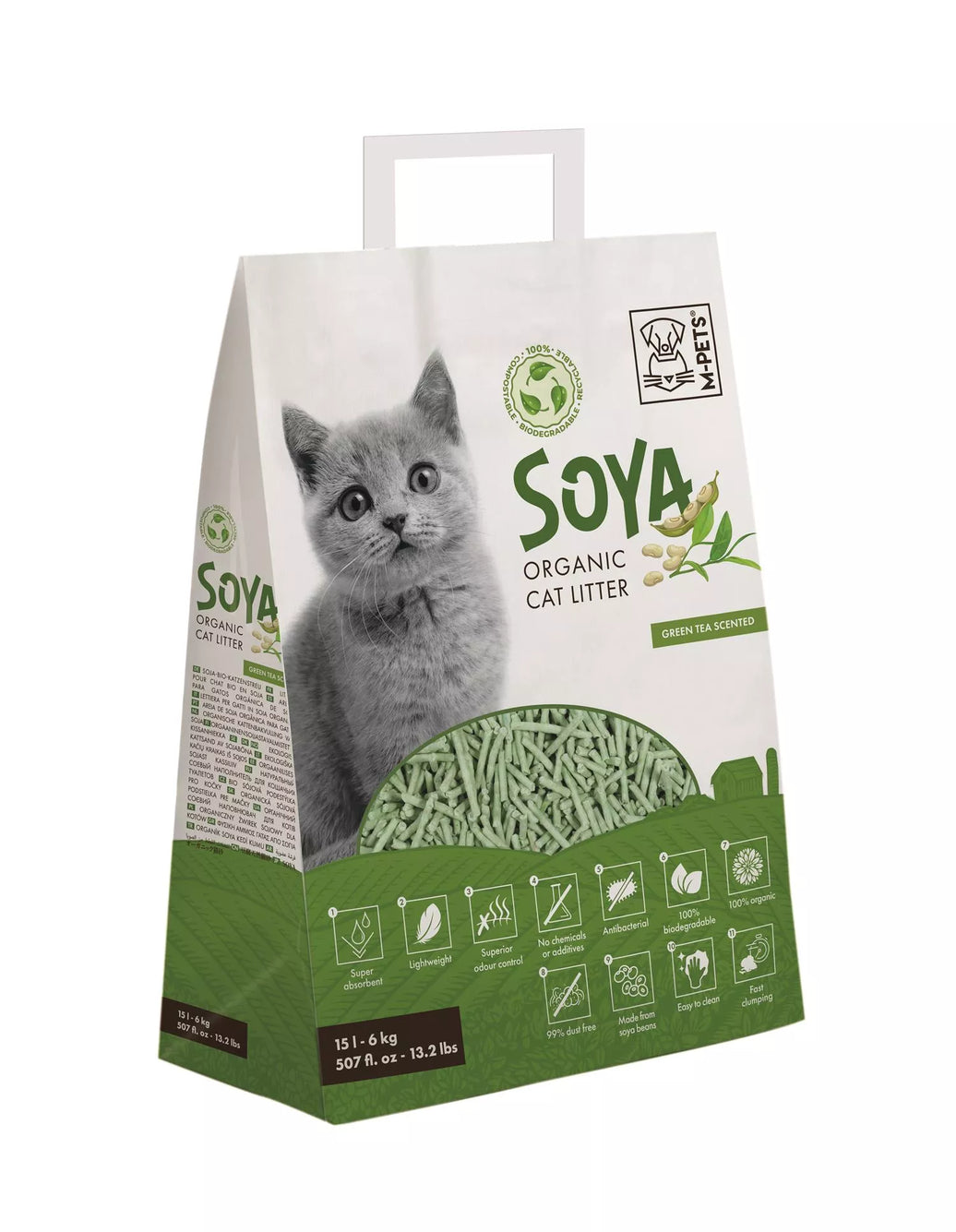 SOYA Organische kattenbakvulling 6kg 15L groene thee