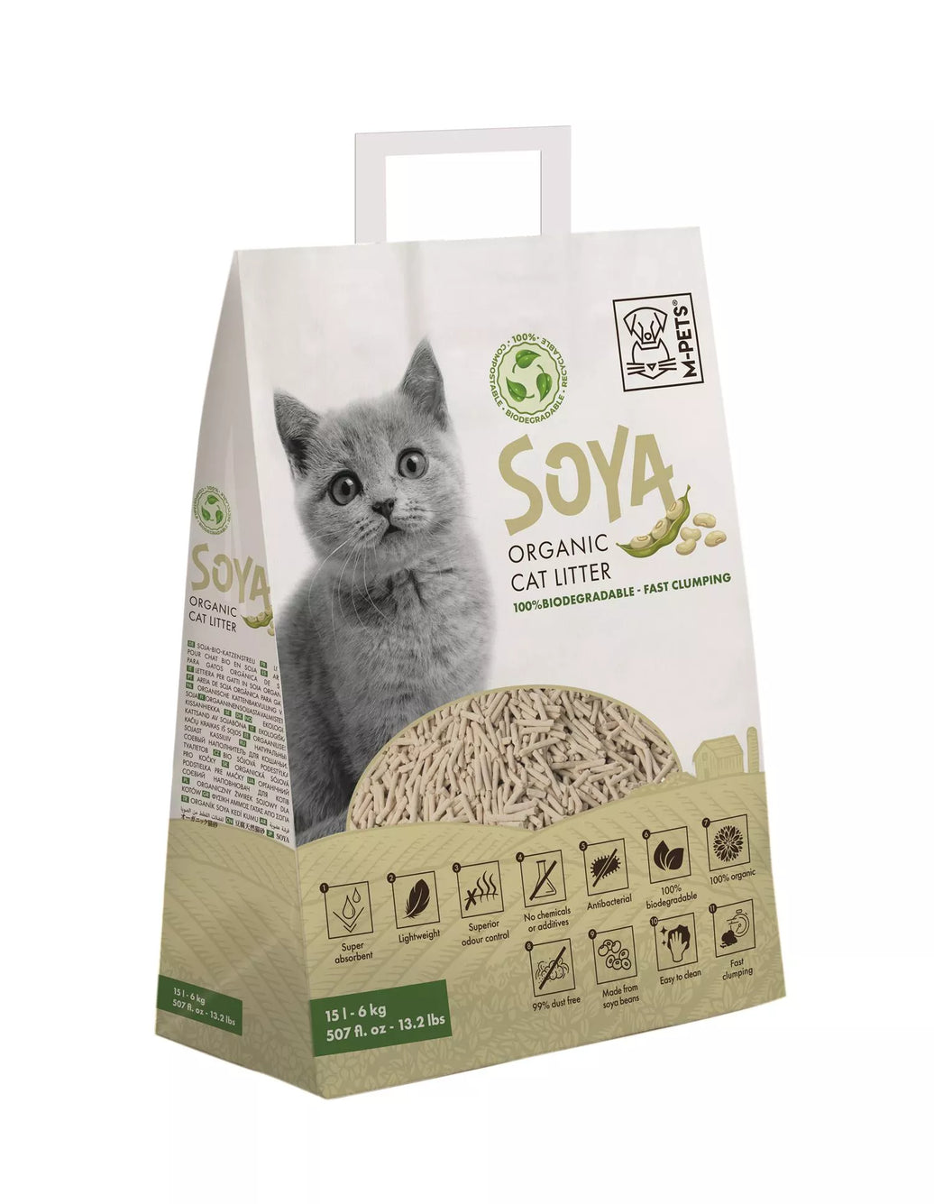 SOYA organische kattenbakvulling 6kg 15L Wit