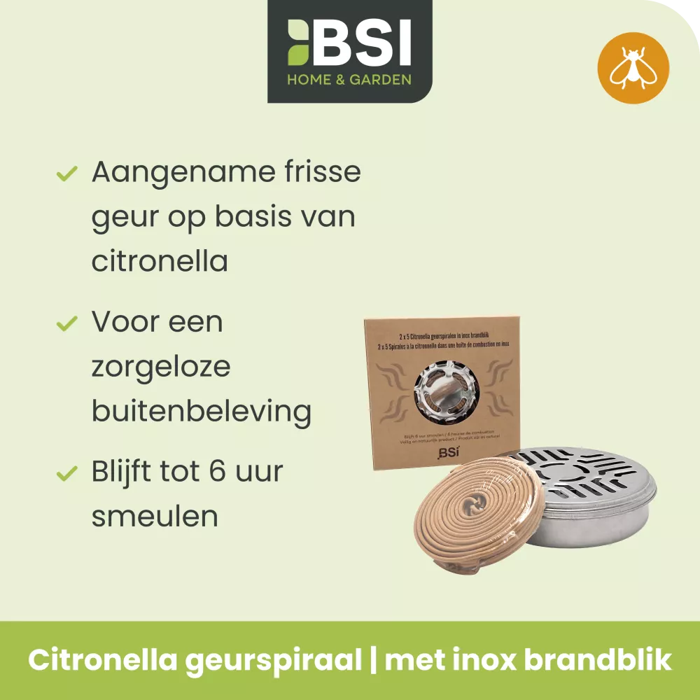Citronella Geurspiraal met Inox Brandblik 10st