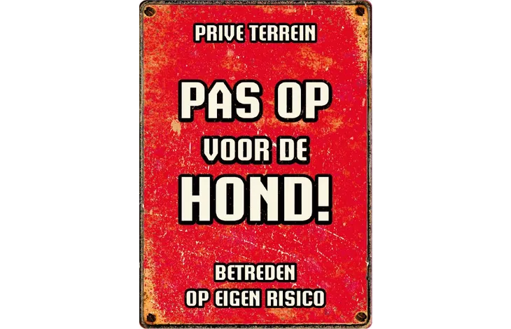 Bord Blik Rood Pas Op vd Hond (v) NL