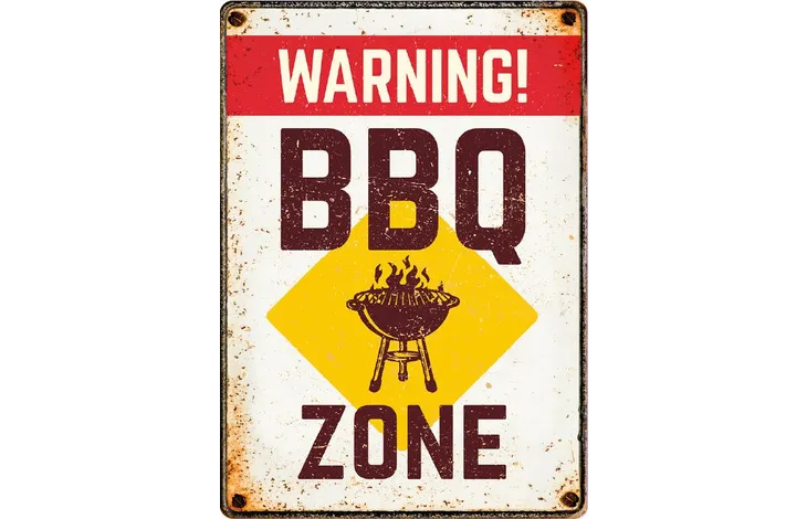 Bord blik BBQ Zone Warning (v)