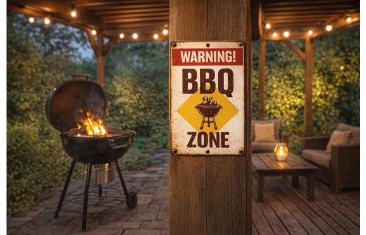 Bord blik BBQ Zone Warning (v)