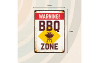 Bord blik BBQ Zone Warning (v)