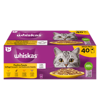 Whiskas Adult 1+ Kattennatvoer Multipack Gevogelte Selectie in Gelei 40x85g
