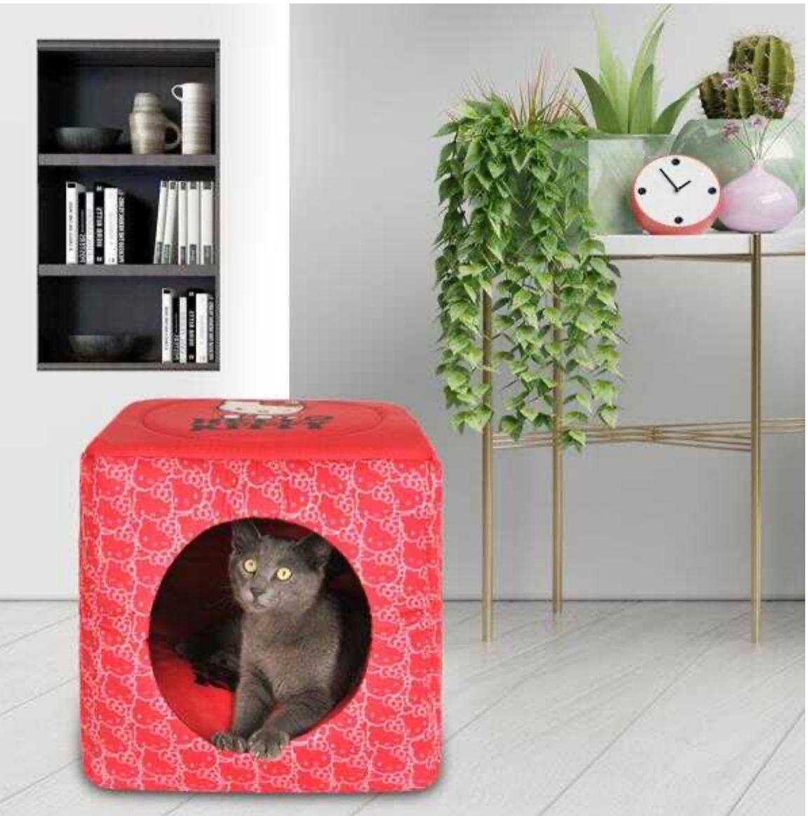 Maison et lit cube pour chat avec 3 fonctions