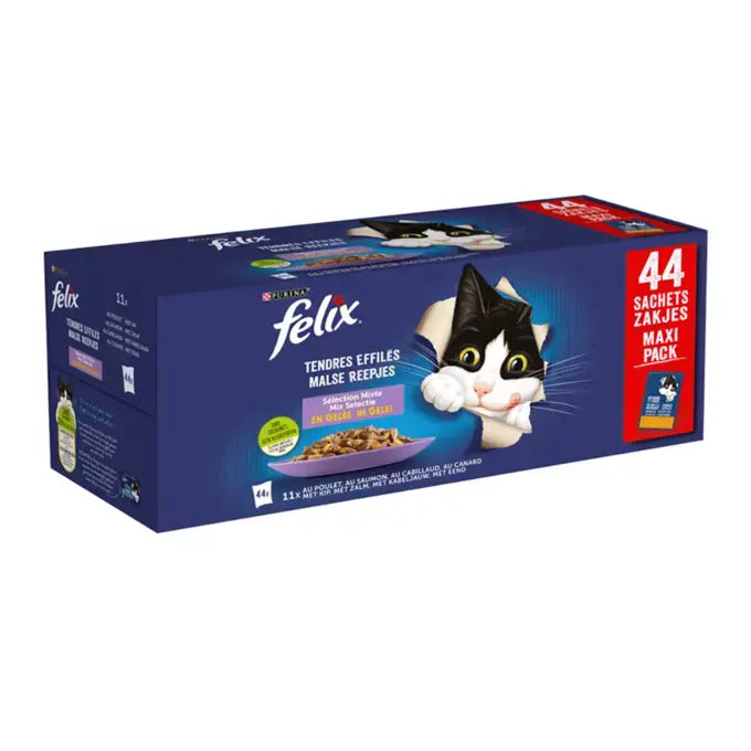 FELIX® MALSE REEPJES Selectie met Vlees en Vis in Gelei 44x85g