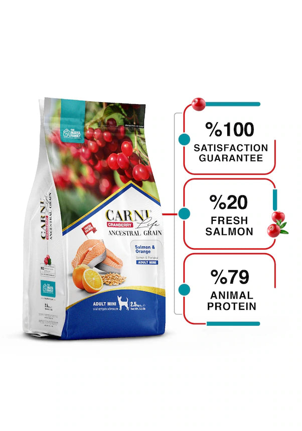 Carni Life Cranberry ANCESTRAL GRAIN SALMON &amp; ORANGE ADULT MINI 2.5 kg