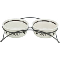 Voer/Waterbak-Set, keramiek/metaal