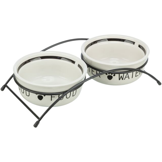 Voer/Waterbak-Set, keramiek/metaal