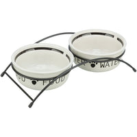 Voer/Waterbak-Set, keramiek/metaal