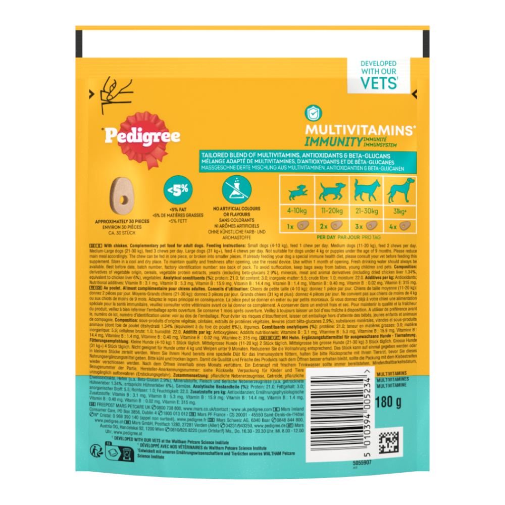 Multivitamines Immunité 30 Mous à Mâcher pour Chien 180g 